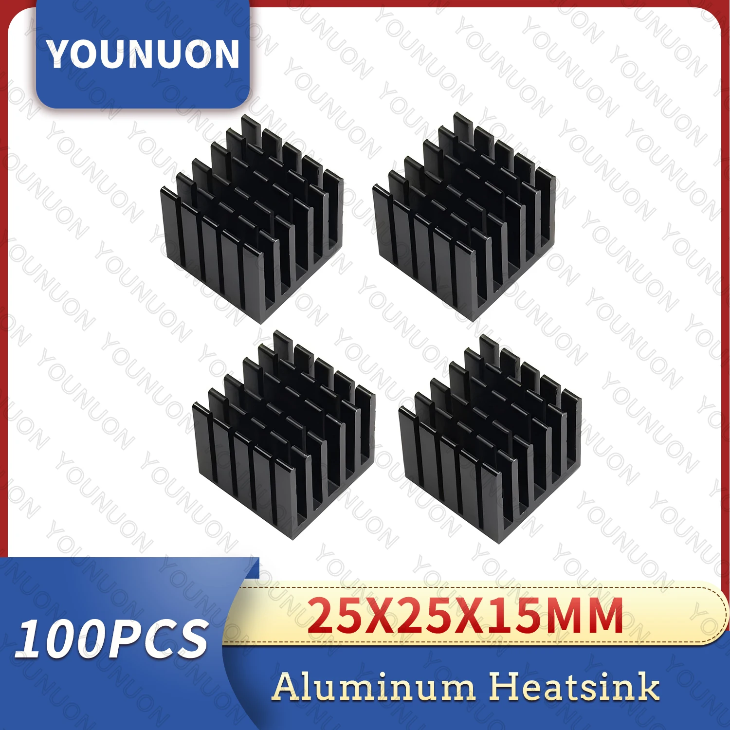 100Pcs YOUNUON Black 25x25x15mm Aluminum Heatsink for Chip CPU GPU VGA RAM IC LED Heat Sink Radiator Cooling with 3M Tape