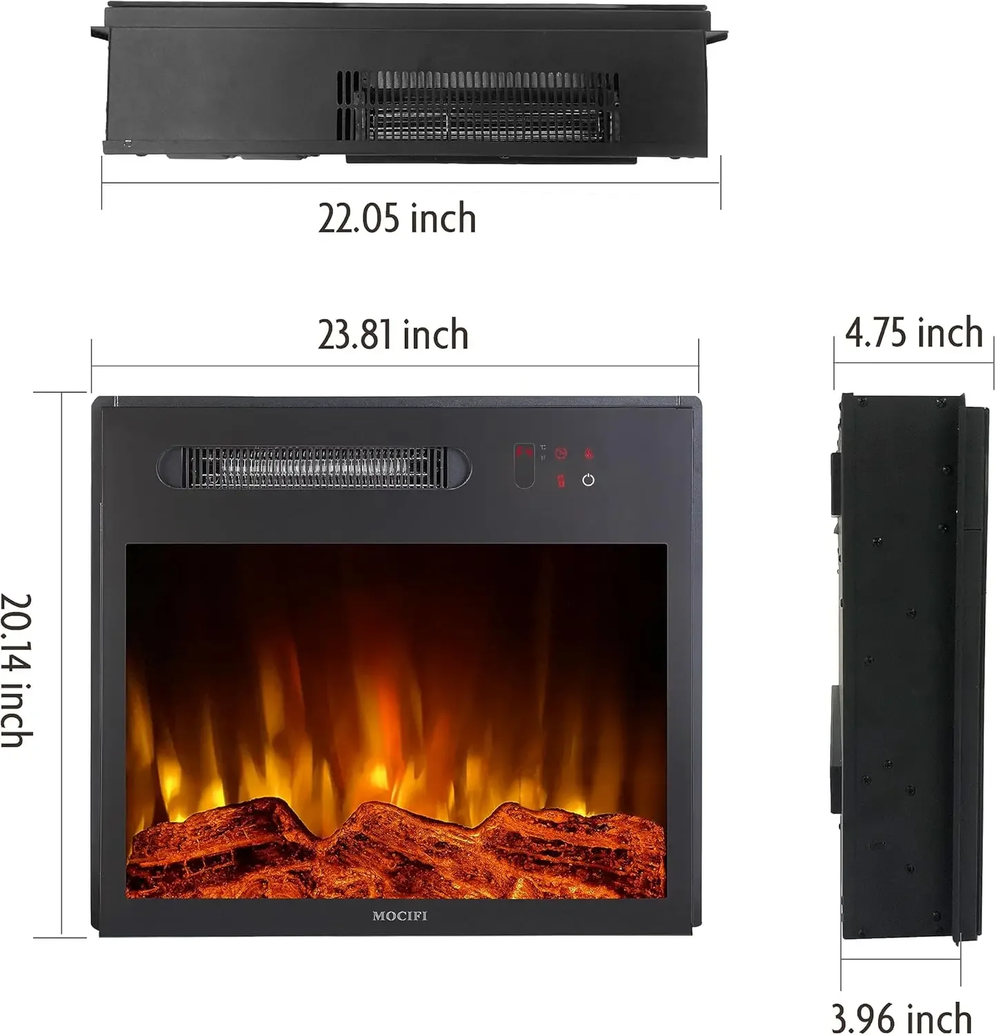 Electric Fireplace Insert Heater, Recessed Freestanding Fireplace, Remote Control, Touch Screen, Adjustable Flame Brightness Spe