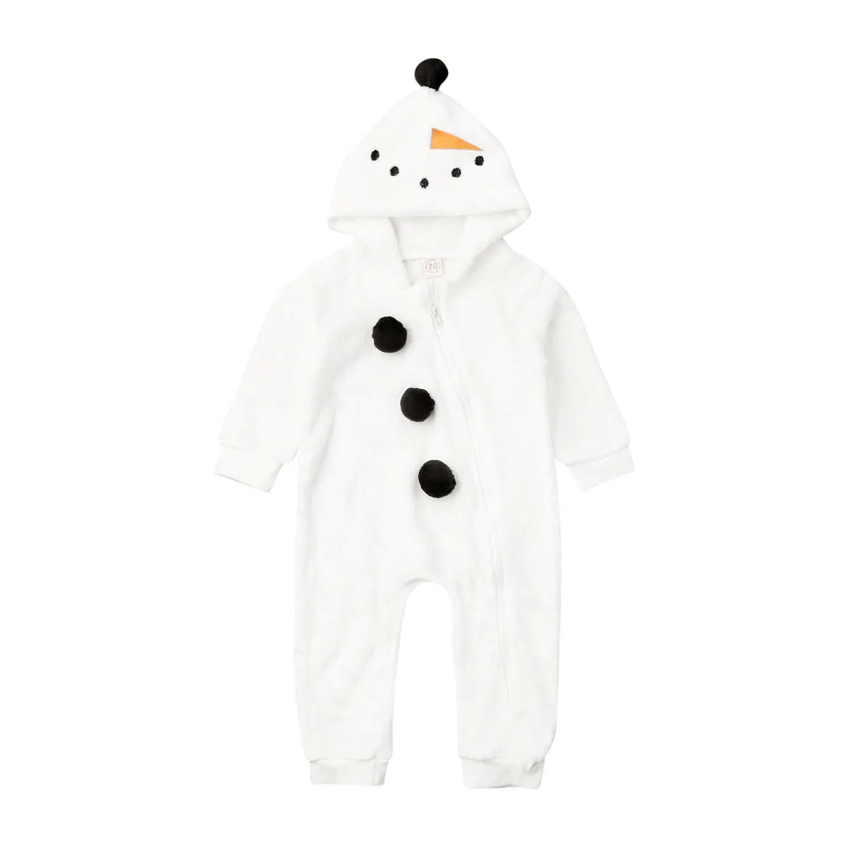 Toddler Baby Boy Girl Christmas Snowman Fleece Romper Winter Long Sleeve Zipper Hooded Jumpsuit Costume Xmas Clothes