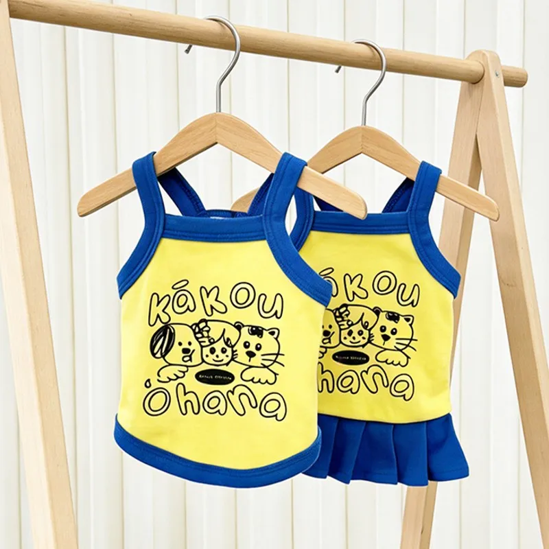 Cartoon Print Dog Clothes Couple Dog Outfits Summer Pet Vest Dog Dress Chihuahua Bichon Dog Clothing Kitten Puppy Skirts Tshirts
