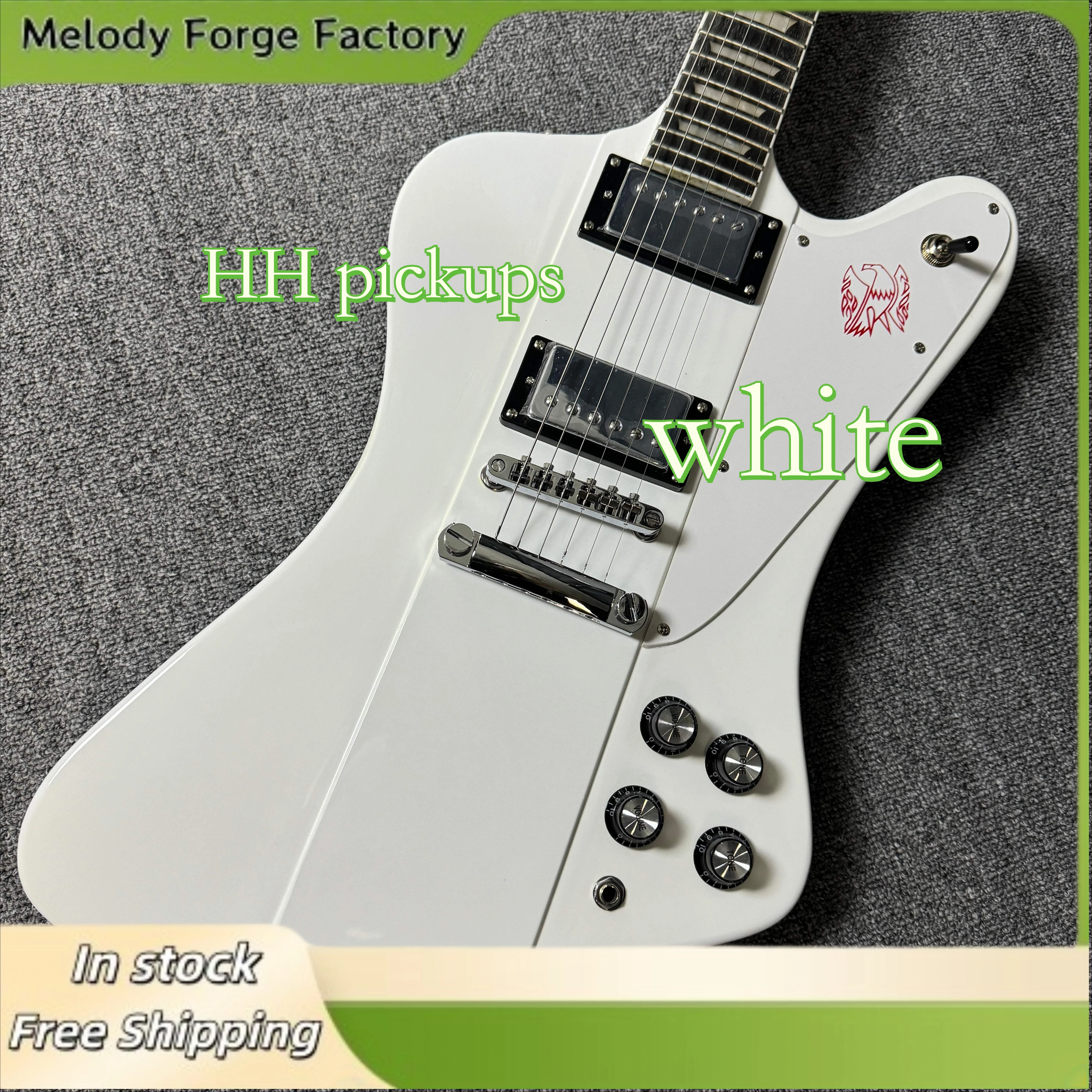 White Firebird Electric Guitar HH Pickups White Guard Board Rose Wood Fingerboard Square Product Description