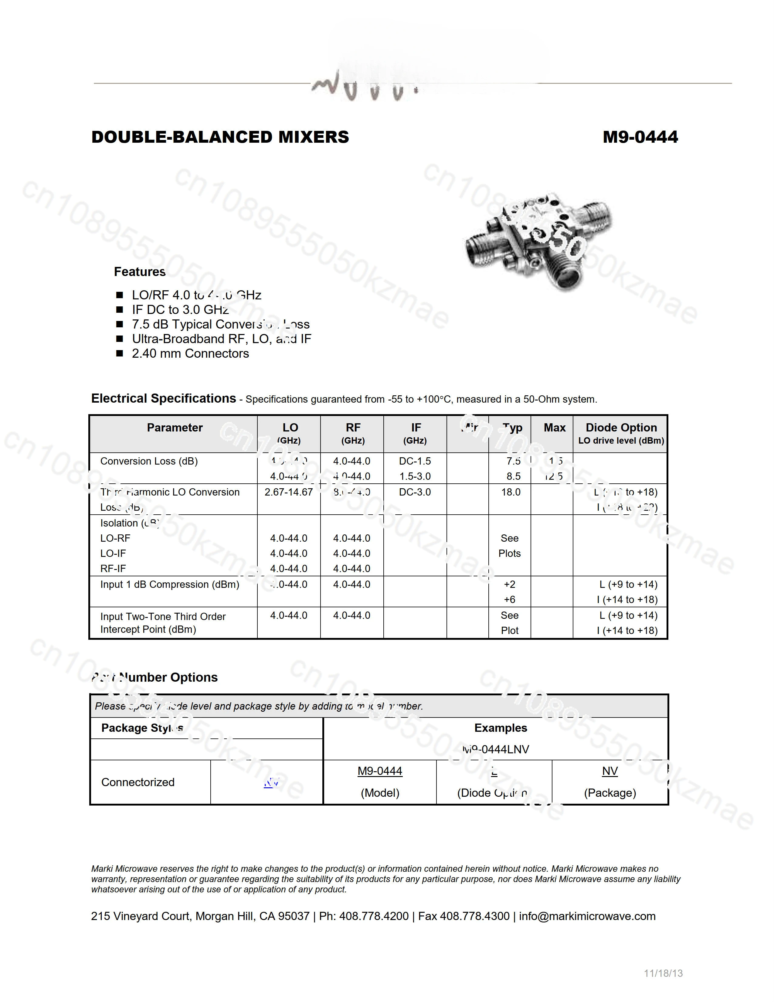 

M9-0444INV 4-44GHz RF микроволновый коаксиальный двойной сбалансированный миксер