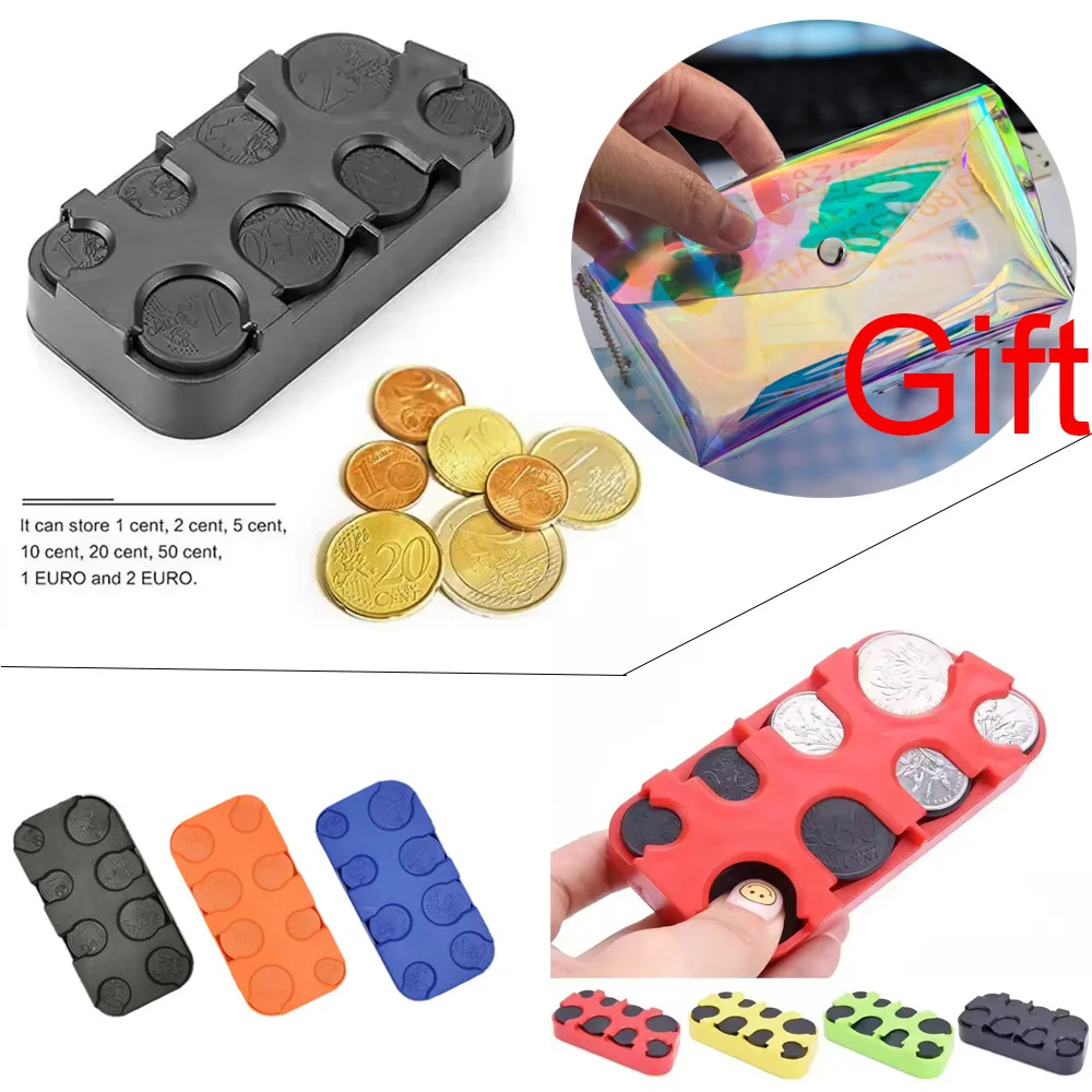 Caja de monedas opcional multicolor creativa Euro Square 8 caja de almacenamiento de cambio de almacenamiento de monedas con bolsa impermeable de almacenamiento de moda Simple