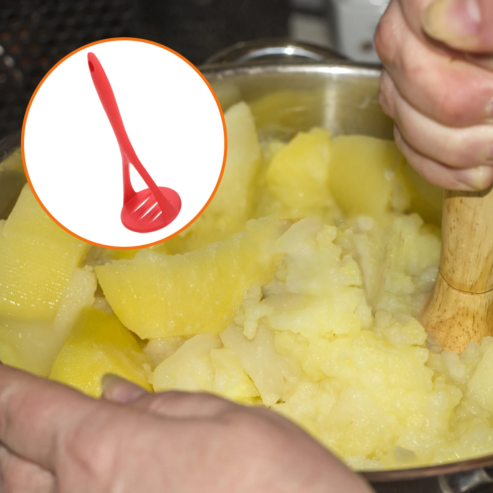 

Silicone Potato Food Grade Vegetable Stainless Steel Potato Ricer Masher Fruit Crusher Kitchen Tool Comfortable Grip Red