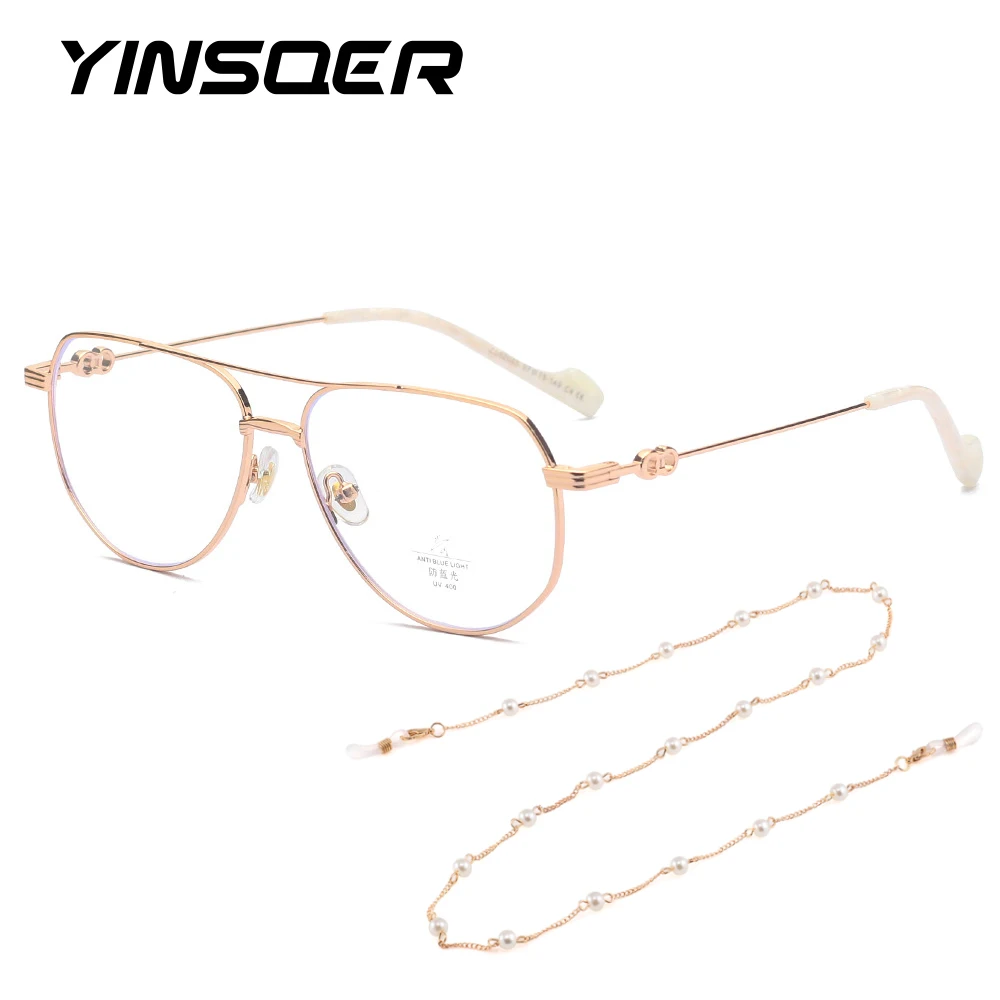 

Anti-Blue Light Computer Glasses Double Bridge Reading Eyeglass Women Metal Pilot Style Customized Prescription Myopia Frames