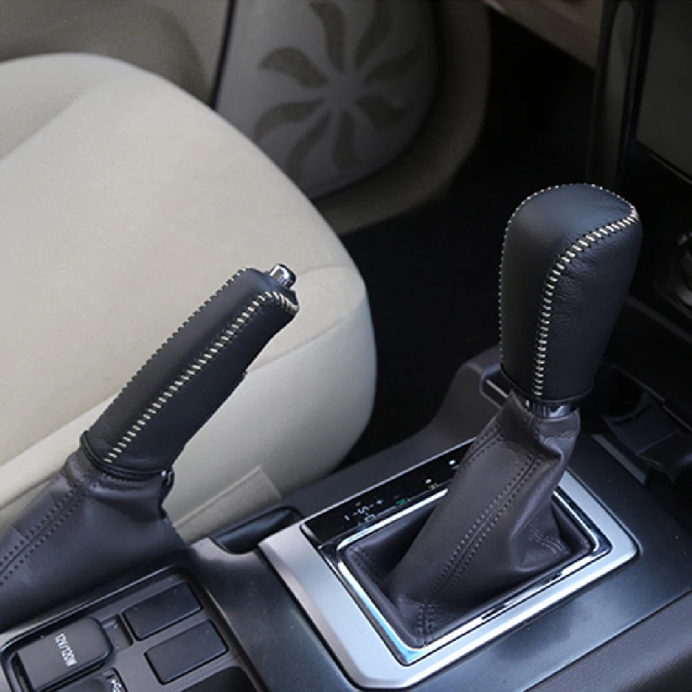 Leather Car Gear Shift Collars Hand Brake Cover for Toyota Land Cruiser Prado FJ 150 2010 - 2018 AT Accessories