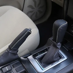 Leather Car Gear Shift Collars Hand Brake Cover for Toyota Land Cruiser Prado FJ 150 2010 - 2018 AT Accessories