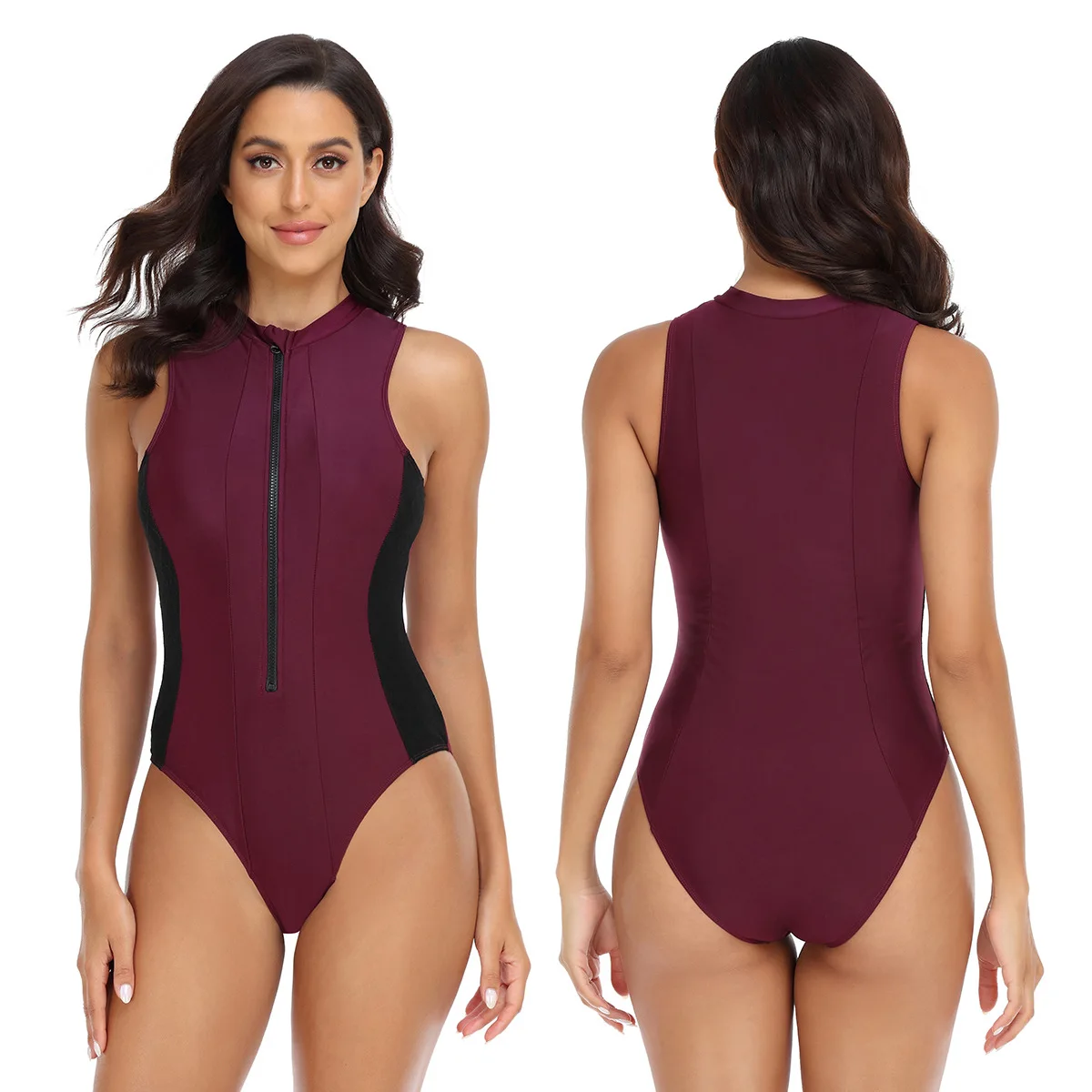 New swimwear women's sense of color matching fashion zipper one-piece bikini women's swimwear in stock