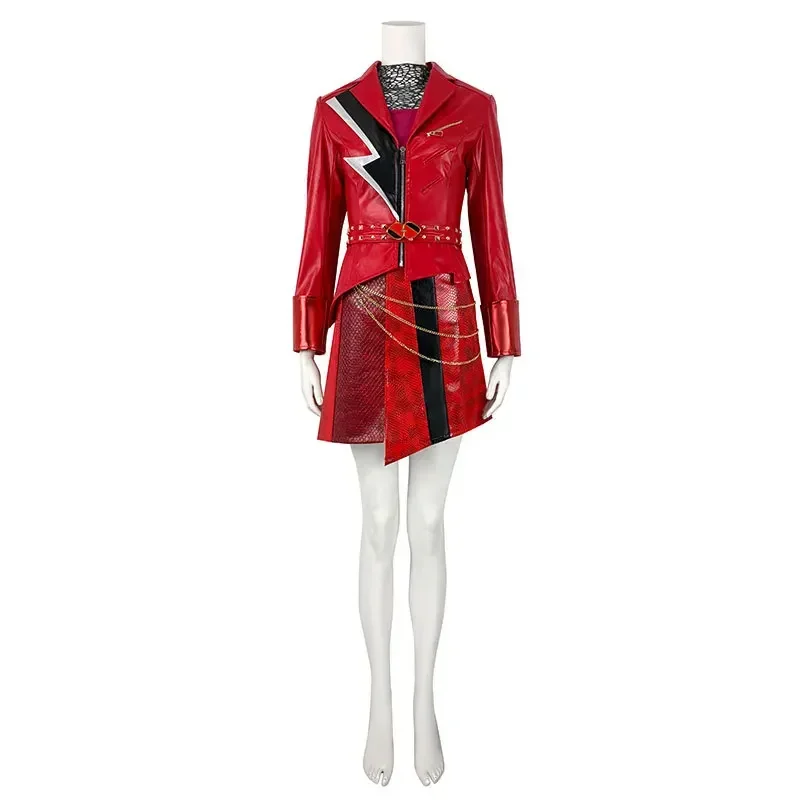Disfraz de Cosplay de Descendants Wicked Wonderland, Falda con Volantes, Chaqueta, Camisa, Bolso con Forma de Corazón, Conjunto de Vestido para Mujer, Ropa de Fiesta
