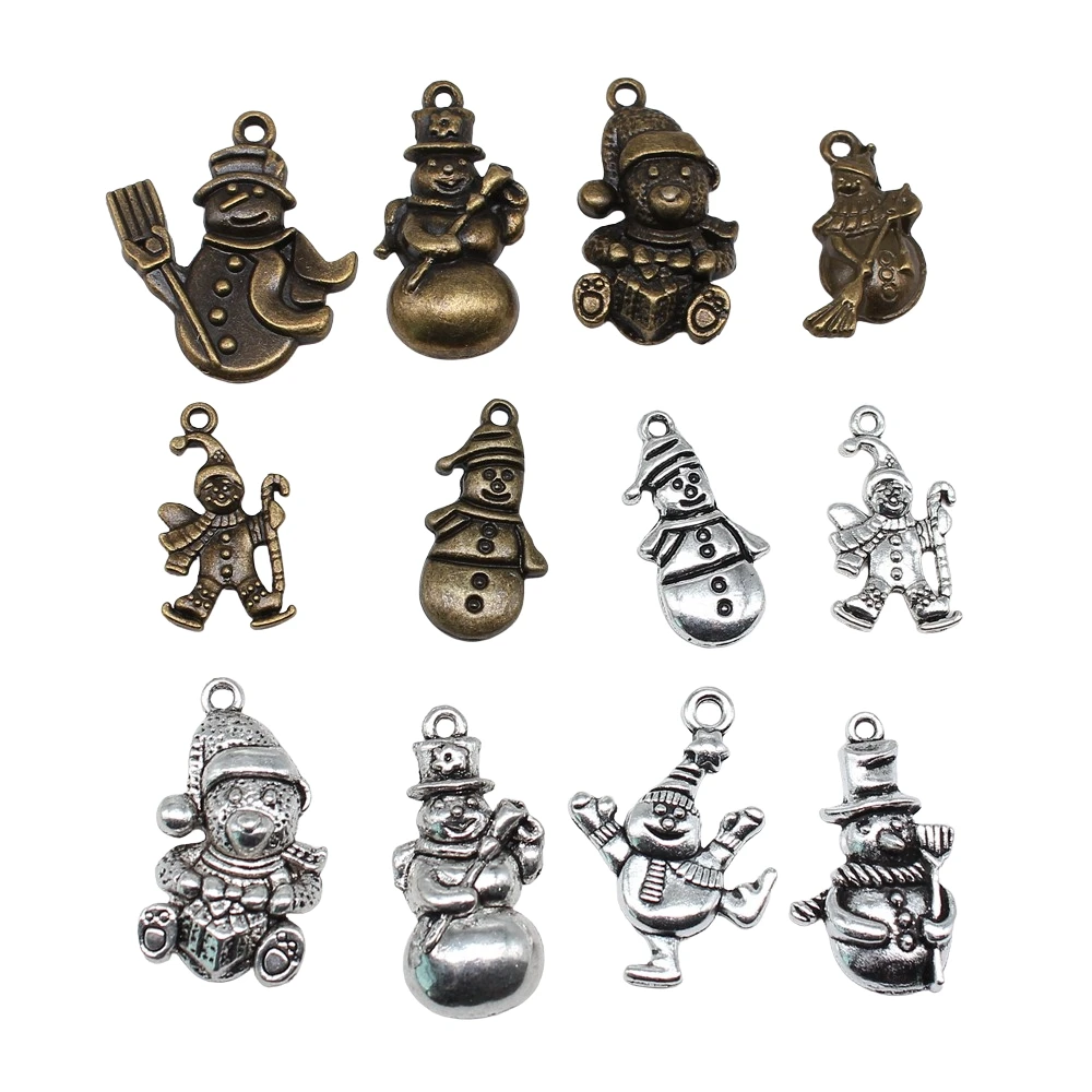10 Stück Schneemann-Charms, gemischte Weihnachts-Charms-Anhänger für Schmuckherstellung, DIY, handgefertigtes Handwerk