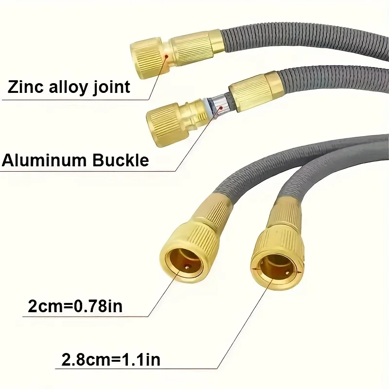 Adjustable High-Pressure Water Gun With Extendable Hose, Suitable For Gardens And Car Washing, Standard Thread  Combination