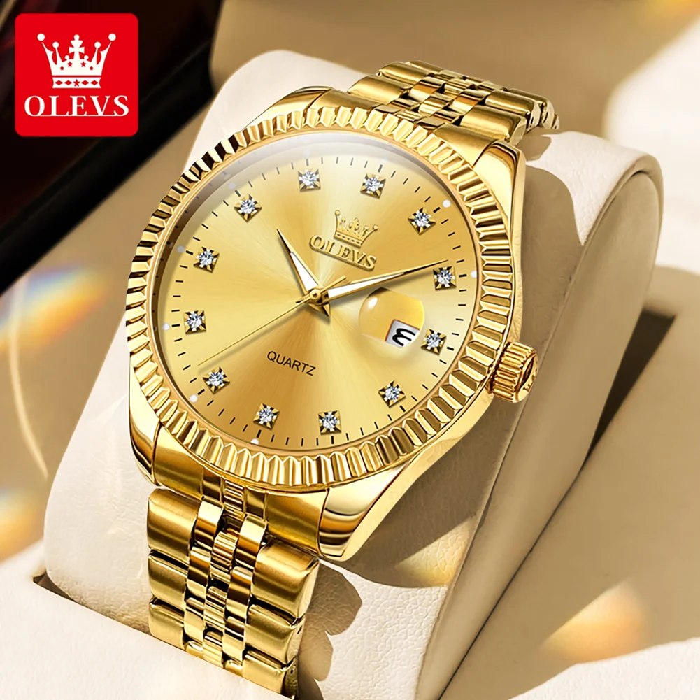 

OLEVS Mens Watches Top Brand Luxury Stainless Steel Gold Quartz Watch for Men Waterproof Sports Wristwatch Relogio Masculino