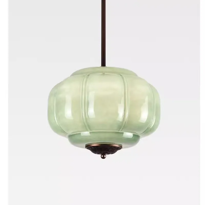 

French retro green restaurant lighting with antique style bedroom headboard glass bar counter dining table study pendant light