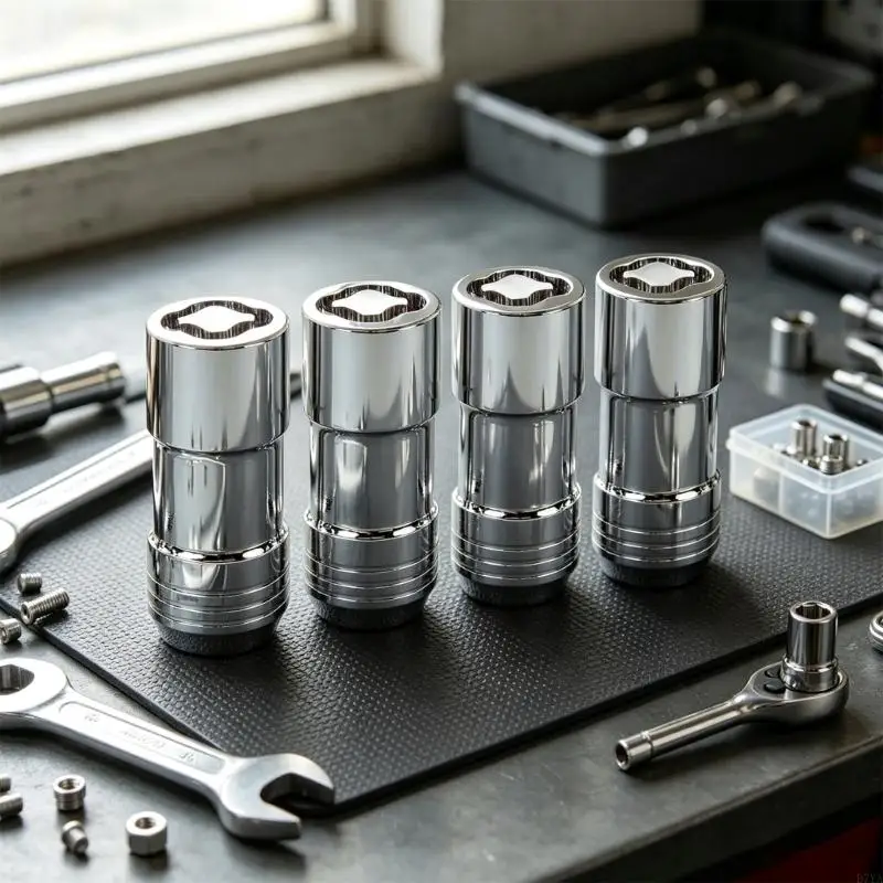 Cone Wheel Lock Set with 14 x 1.5 Thread, 4 Piece Steel Fasteners and Tool for Daily Security Use and Service D7YA