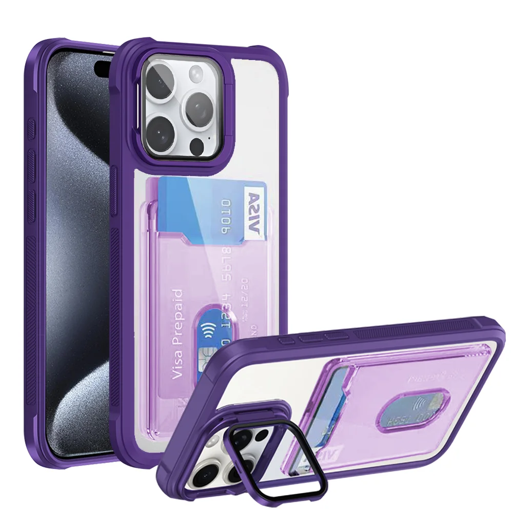 Funda protectora de cámara de alta calidad para iphone, carcasa transparente de lujo con soporte de anillo duro y ranuras para tarjetas, 16 Pro Max, 16 Plus