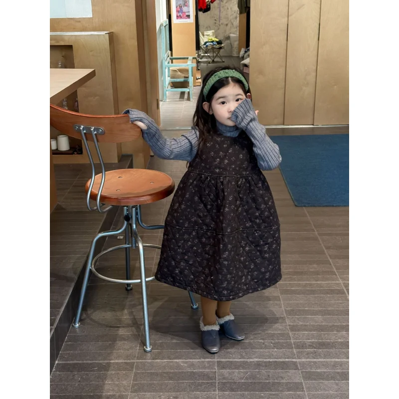 

2025Winter New Children's Clothing Children's Clothing Girls' Floral Quilted Cotton Skirt Winter Baby Quilted Skirt