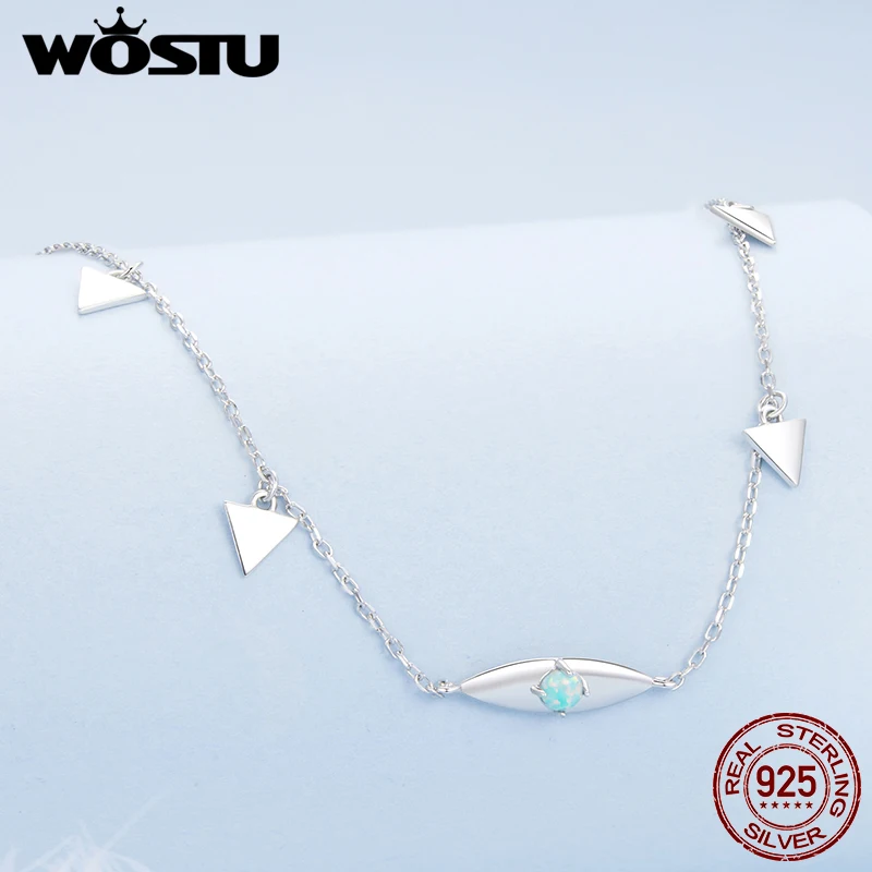 WOSTU Real 925 Sterling Silver Demon Eye Necklace Choker With Opal For Women Simple Tiny Necklace Fine Jewelry Gift FNN411