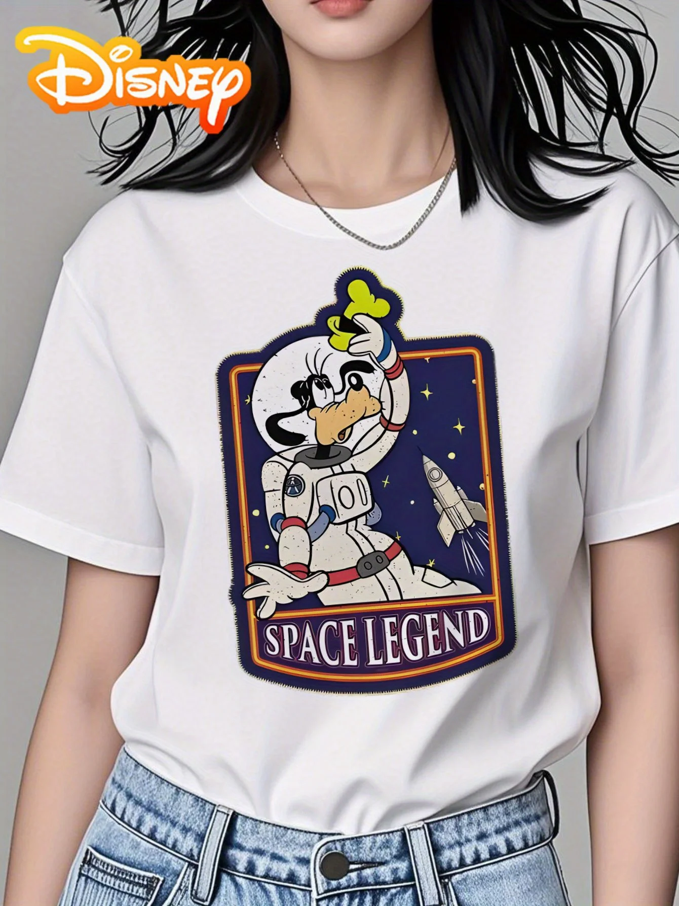 

Женская футболка с рисунком астронавта Disney Space Legend — Дизайн астронавта и сердца Микки Мауса, дышащая повседневная футболка с короткими рукавами