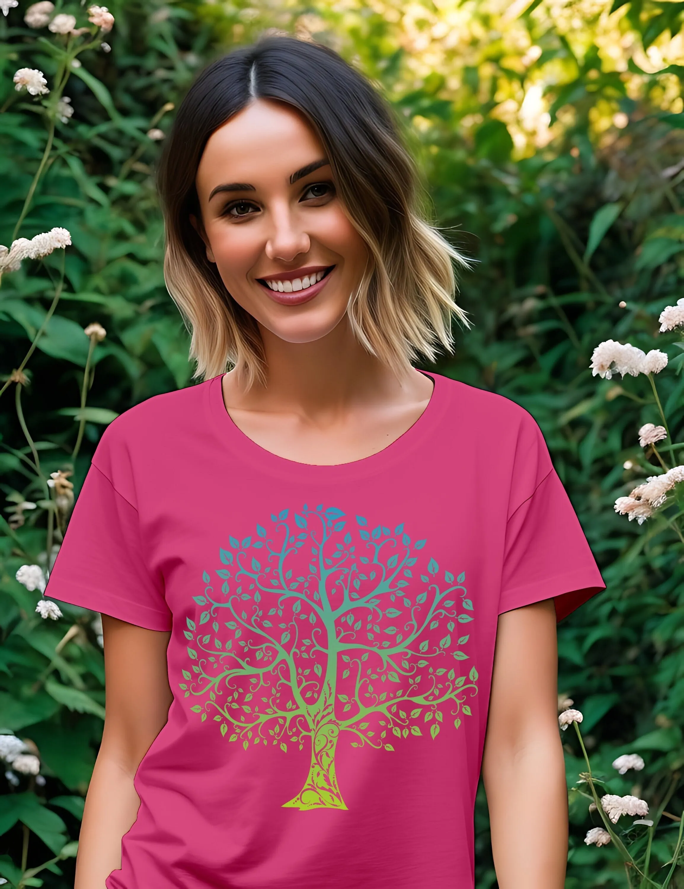 T Shirt Baum Des Lebens Meditation Entspannung Yoga Natur Wald Leben Farbverlauf Bäume Geschenk 233Dpt2