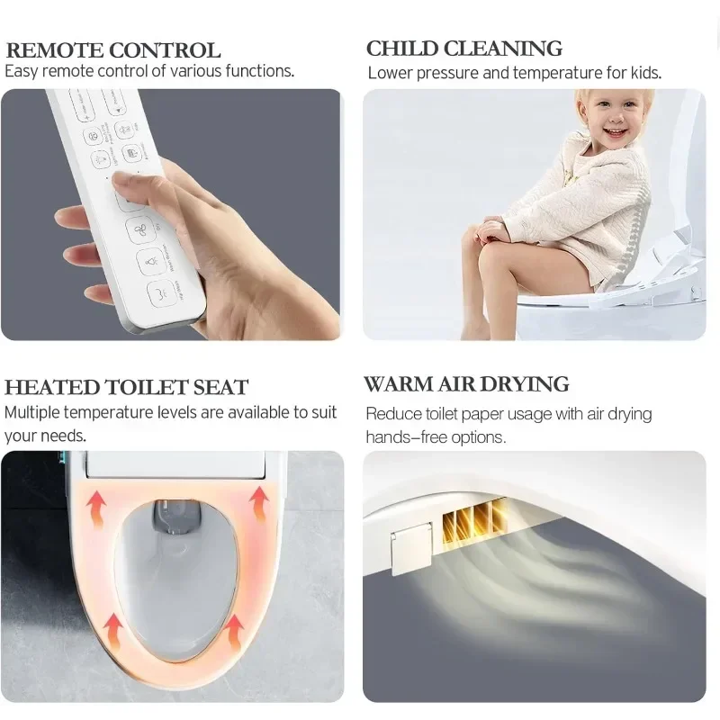 XCQQ Extended toilet seat warm water front and back swing for cleaning heated toilet seat warm air dryer soft close night light