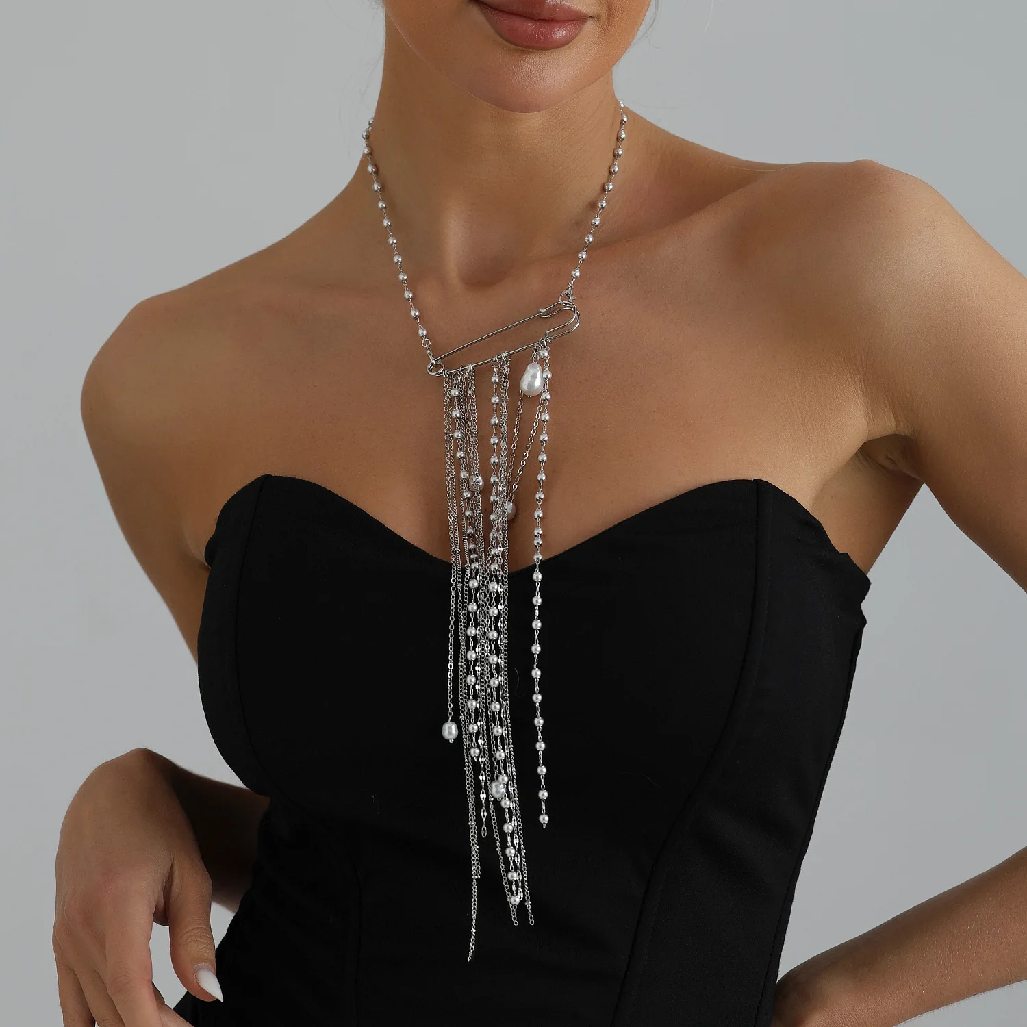 Jewelry INS style multi-layer pearl tassel brooch necklace for women Y2K spicy girl style commuting accessories