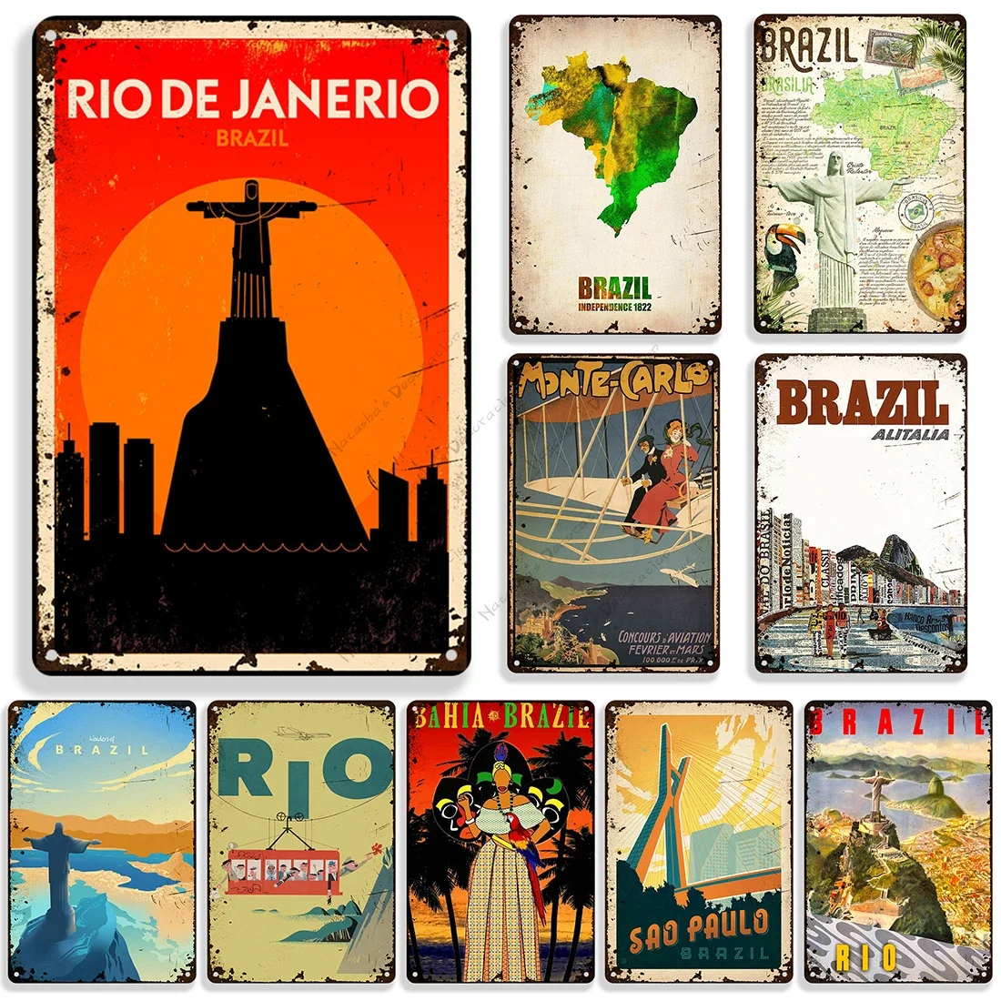 Brazil Vintage Poster Metal Tin Sign Decorative Plate Metal Signs Retro Metal Plaque Man Cave Home Club  Plate Wall Decor