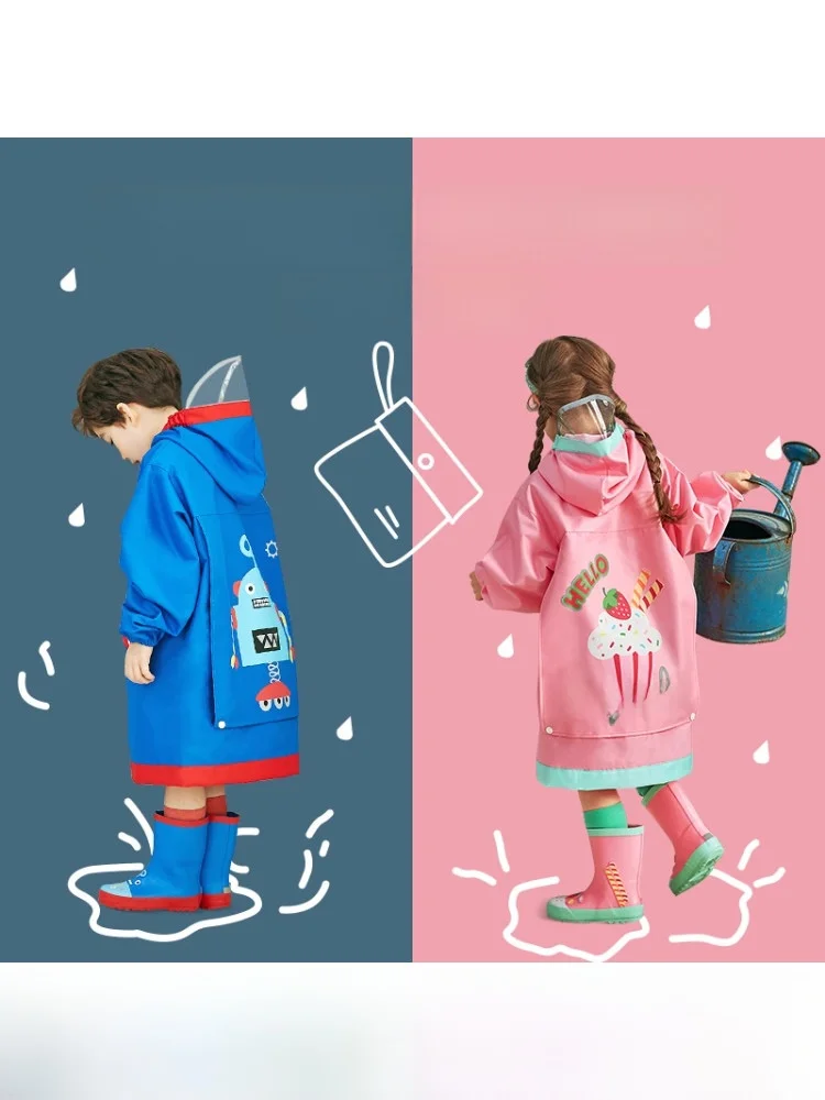 

Детский дождевик Lemon Baby для мальчиков и девочек, школьный сезон, с местом для рюкзака, для начальной школы, полиэтиленовый.