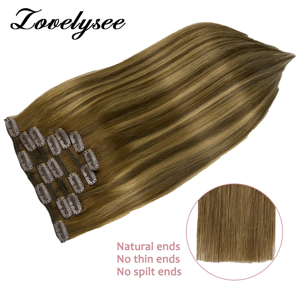 Clip in Human Hair Extensions Balayage Hair Extensions 14 to 22 Inch Vrigin Remy Human Hair Clip Ins for Women Silky Straight