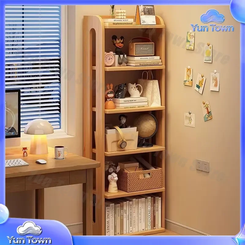 Solid Wood Bookshelf for Living Room Bedroom Home Office Storage Floor to Wall Bookcase Simple Modern Shelves for Books Decor