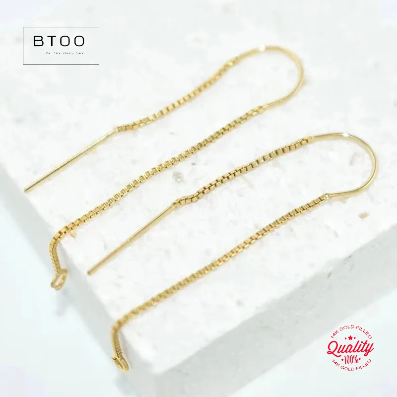 14K Gold Filled U-Threader Ear Wire 1 Pair 80mm Cable Chain Drop with Ring Jewelry Making Earring Accessories