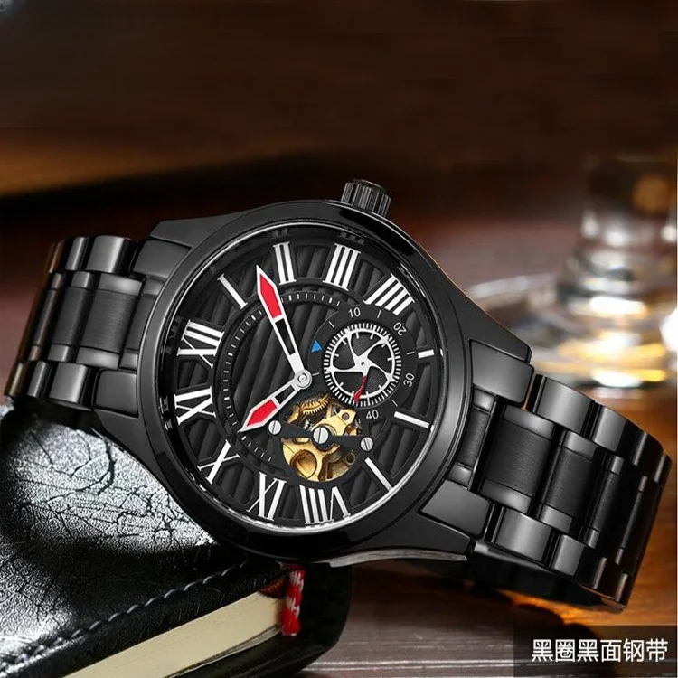 Fashion luxury  custom  mechanical watch skeleton watch mechanical stainless steel wristwatch