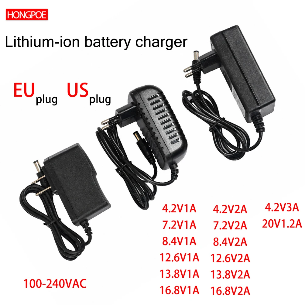 Li-ion Charger 4.2V 7.2V 8.4V 12.6V 13.8V 16.8V 20V Multi-voltage 1A 1.2A 2A 3A Current 100-240VAC for LED CCTV Power Supplies T