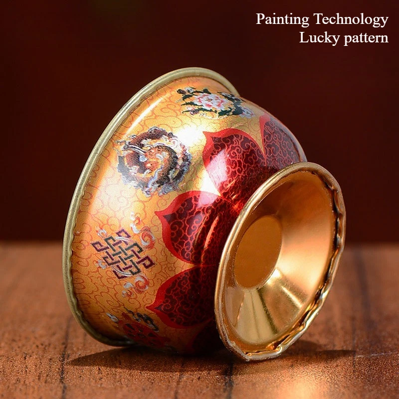 Tibetan Style Eight Auspicious Symbols Offering Worship Buddha God Wealth Water Supply Bowl Lotus Flower Temple Worship Bedroom