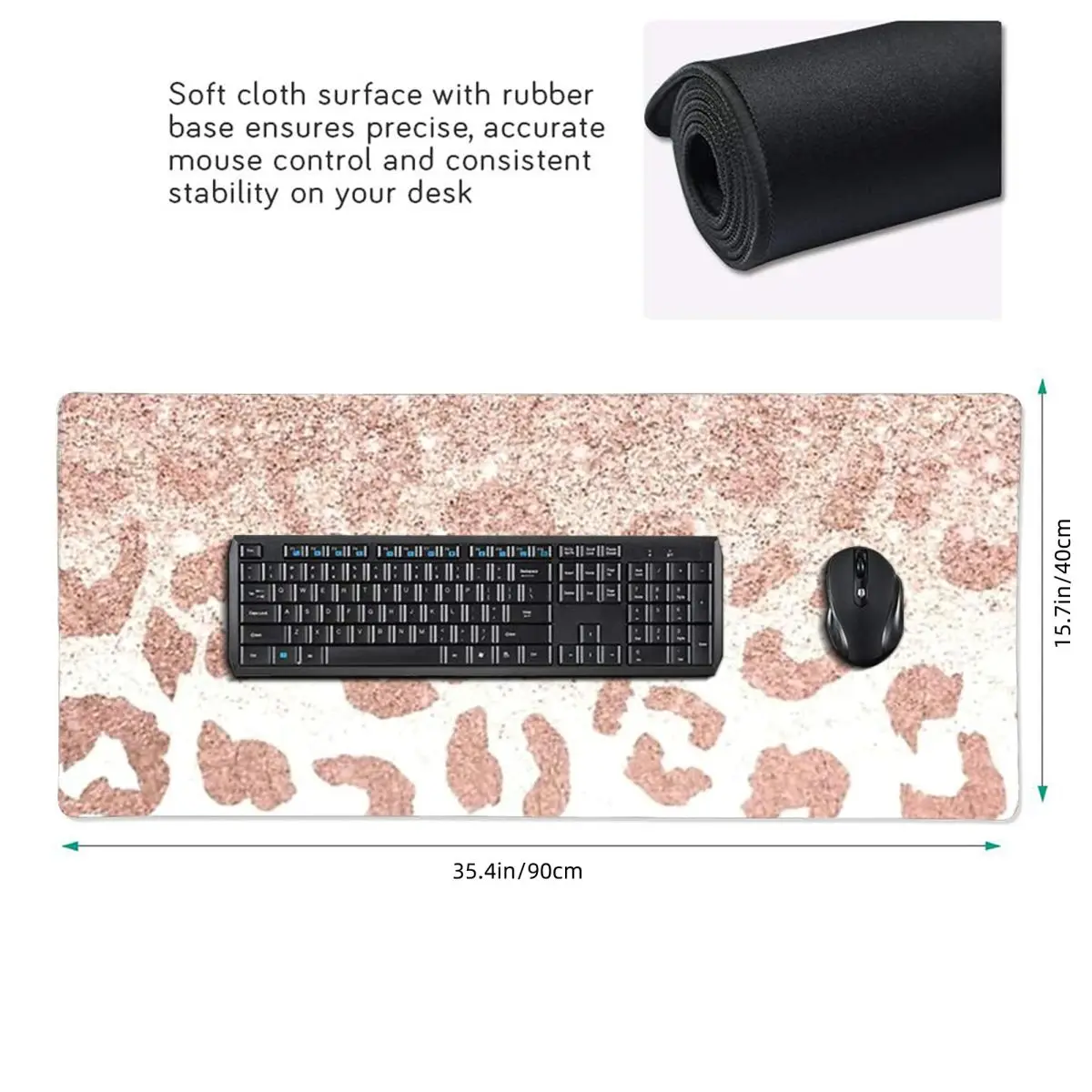 Pink Rose Gold Leopard Print Large Mouse Pad Computer Keyboard Mouse Mat Gaming PC Laptop Desk Mat Office Accessories Table Mats