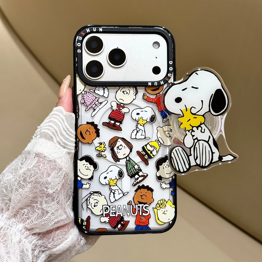 Cute Cartoon Snoopy Charlie Brown Magnetic Holder Magsafe Wireless Charge Phone Case For iPhone 18 17 16 15 14 13 Pro Max Cover view 3