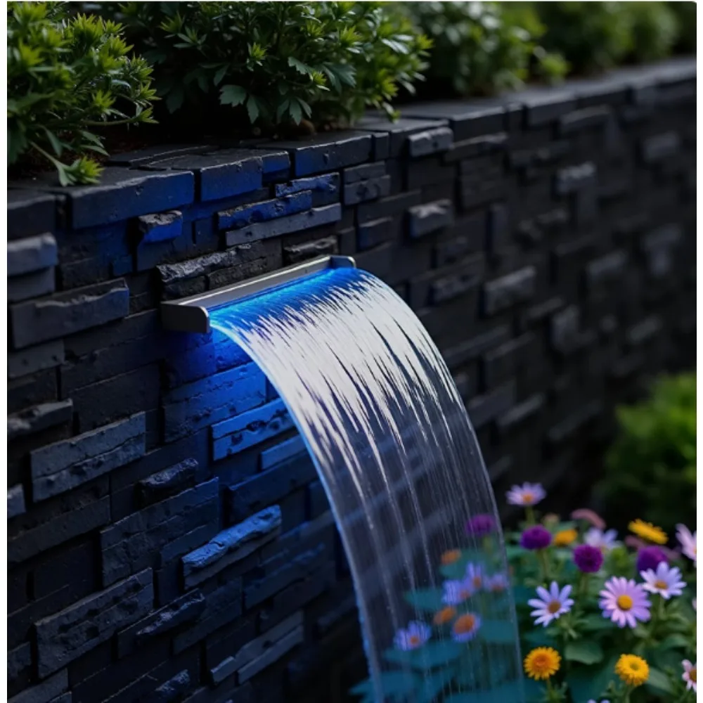 

Courtyard waterfall outlet cascading waterscape garden fish pond landscaping stainless steel water curtain wall sink