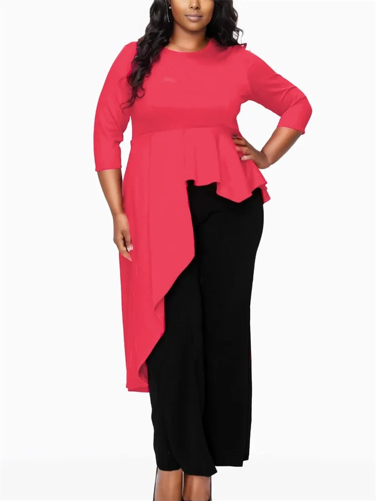 Wmstar 플러스 사이즈 탑 섹시한 블라우스 여성용 하프 슬리브 셔츠 루즈 캐주얼 불규칙한 밑단 의상 도매 Dropshipping L-4XL