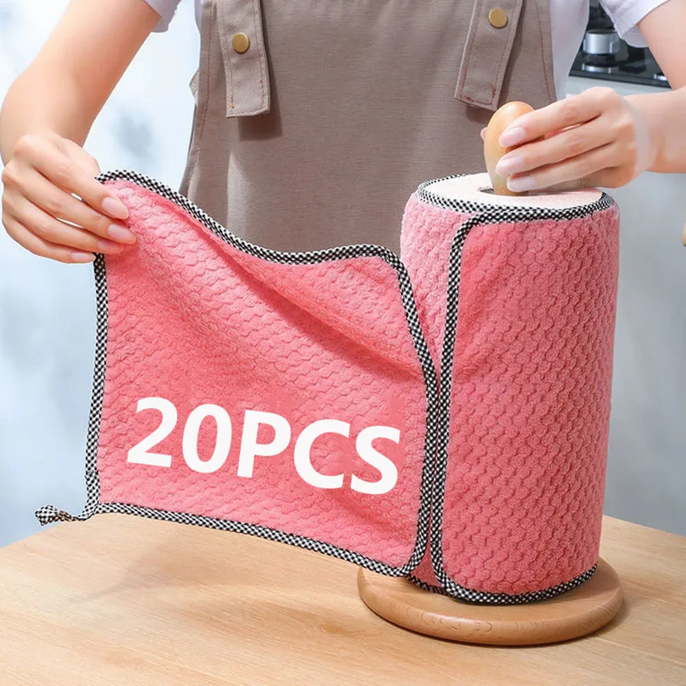 20/1Pc Kitchen Towels Dishcloths Microfiber Towels Absorbent Kitchen Cleaning Cloth Non-Stick Oil Thickened Table Cleaning Cloth