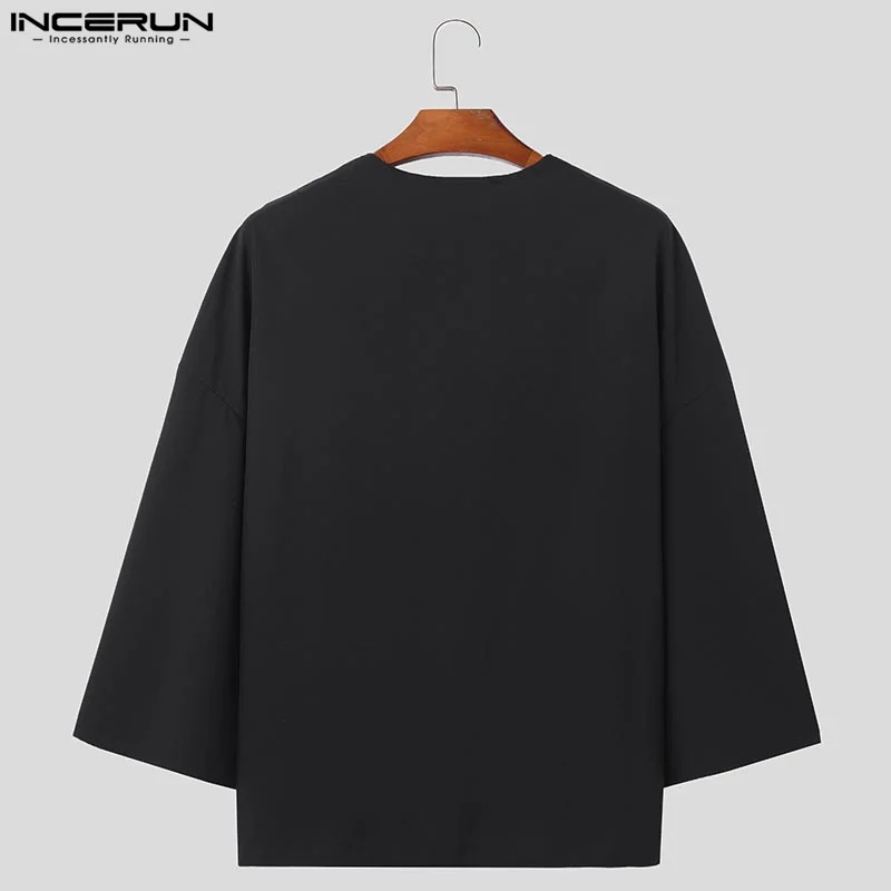 INCERUN Tops 2024 Korean Style New Men\'s Loose Striped Contrast Shirts Male Casual Streetwear Long Sleeved Cardigan Blouse S-5XL