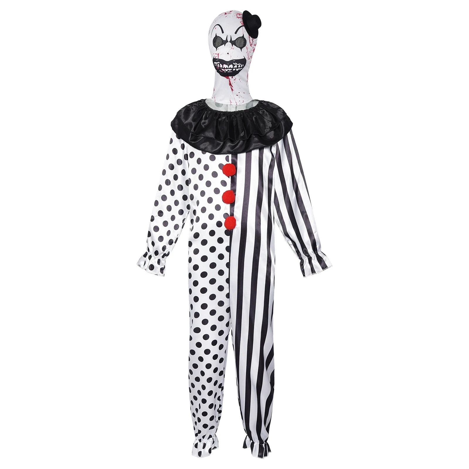 Movie Terrifier Cosplay Clown Costume Joker Jumpsuit Headgear Hat Horror Outfit Uniform Halloween Carnival Disguise Suit view 2