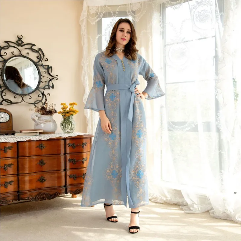 Spring/Summer Muslim Women's Wear Embroidered Middle East Dubai Temperament Mesh Dress