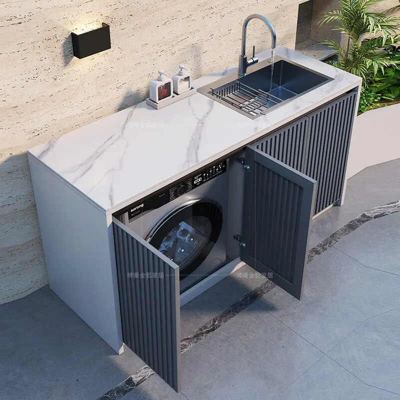 

Скандинавская креативная тумба для прачечной из алюминия и спеченного камня для балкона/двора, современная простая тумба с раковиной для стиральной машины, мебель для ванной комнаты FYLC