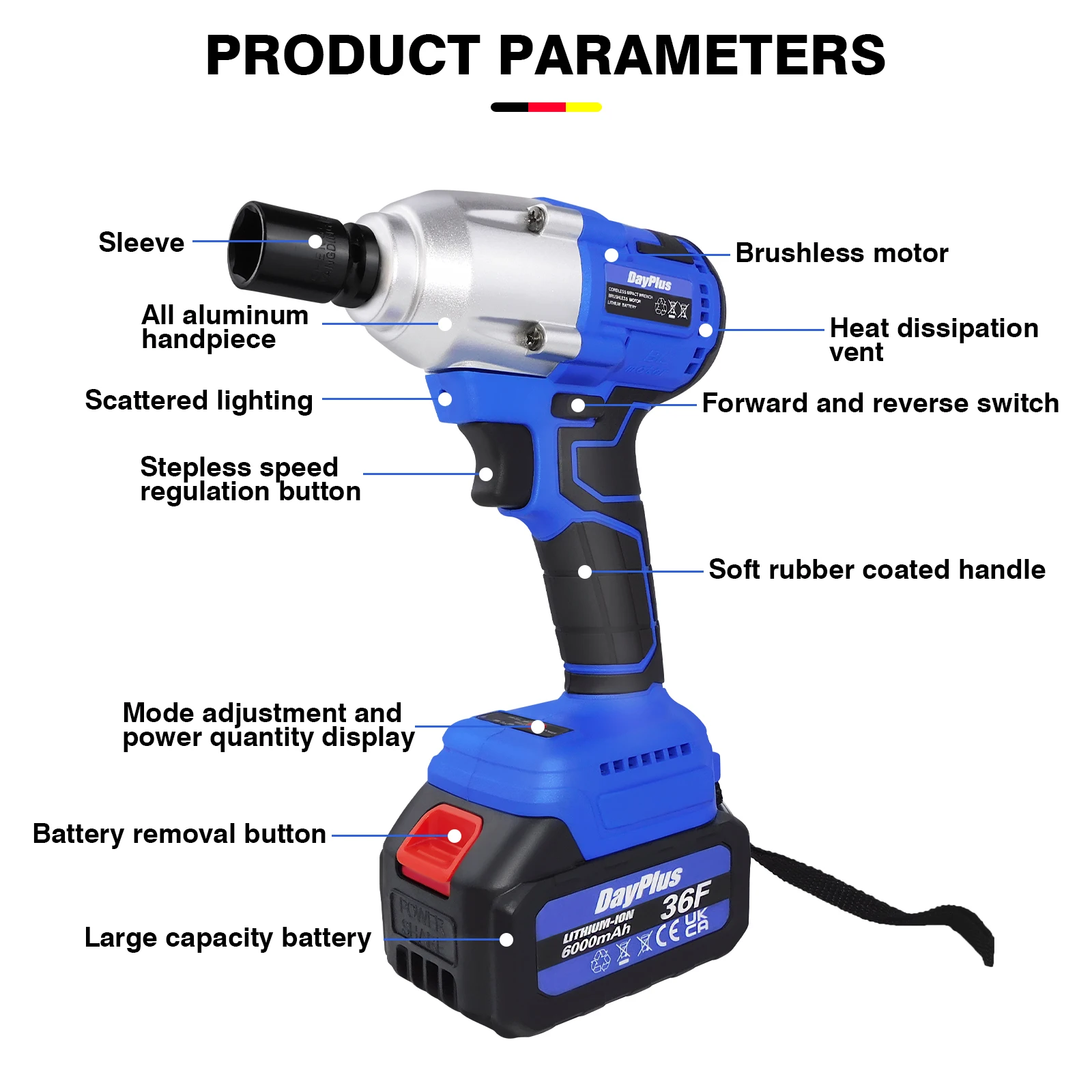 Cordless Impact Wrench,1/2 Brushless Impact Gun,3-IN-1 Power Electric Wrench/Max Torque (420N.m),21V, 2x 6.0Ah Battery&Charger