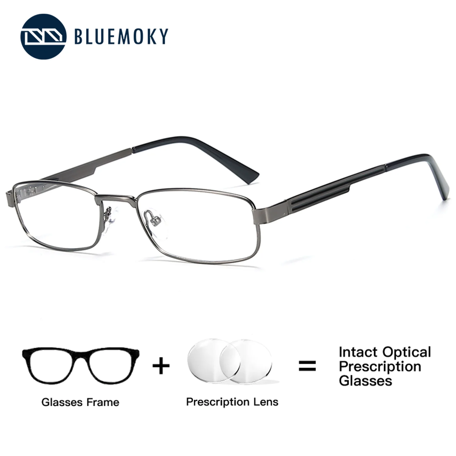 

BLUEMOKY Italian Design Metal Rectangle Prescription Glasses, Men's Progressive Photochromic, Anti Blue Light Myopia