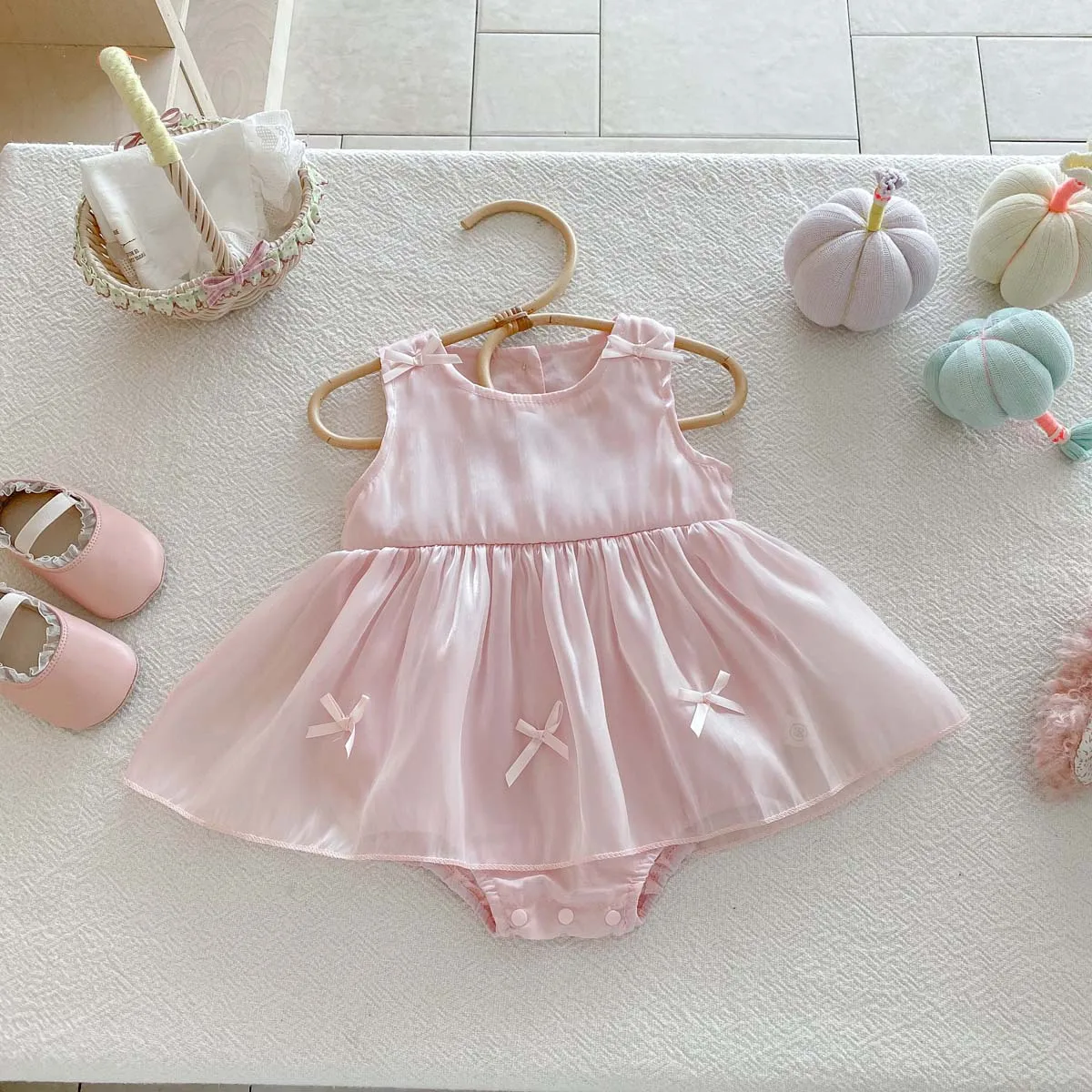 Baby Girl's Summer Sleeveless Butterfly Tie Bag Fart Dress Ha Skirt Newborn One Year Old Princess Mesh Dress Jumpsuit
