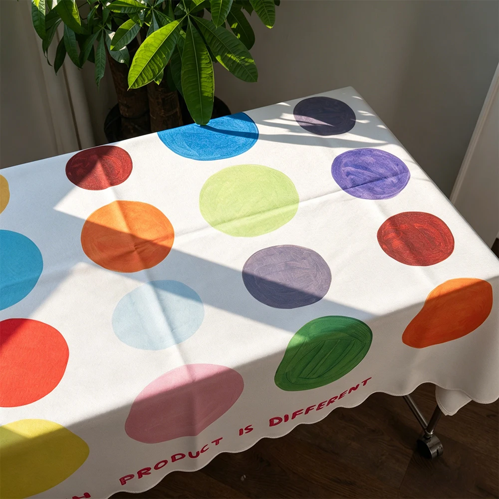 Each Dot is Different Polka Dot Tablecloth, Waterproof Velvet Bedside Table Cloth, Luxury Premium Dustproof Cover Cloth for Kitc