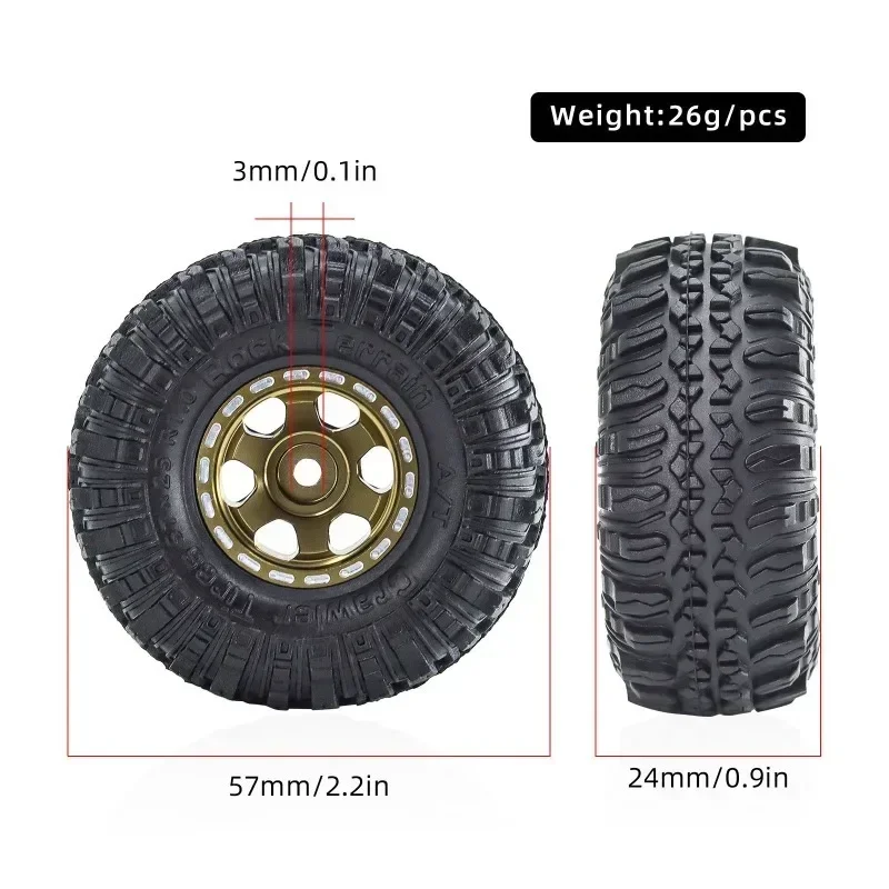 Juego de neumáticos de rueda Beadlock de Metal, 4 Uds., 57mm, 1,0 ", para 1/18 1/24 coche trepador de control remoto TRXS 4M SCX24 AX24 FCX24, piezas de mejora, accesorios
