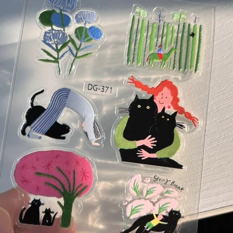 

Korean Ins Cute Black Cat Friends 3D Relief Stickers Adorable Kitten Resin Jelly Decals for Phone Cases Laptop Tablet DIY Decor