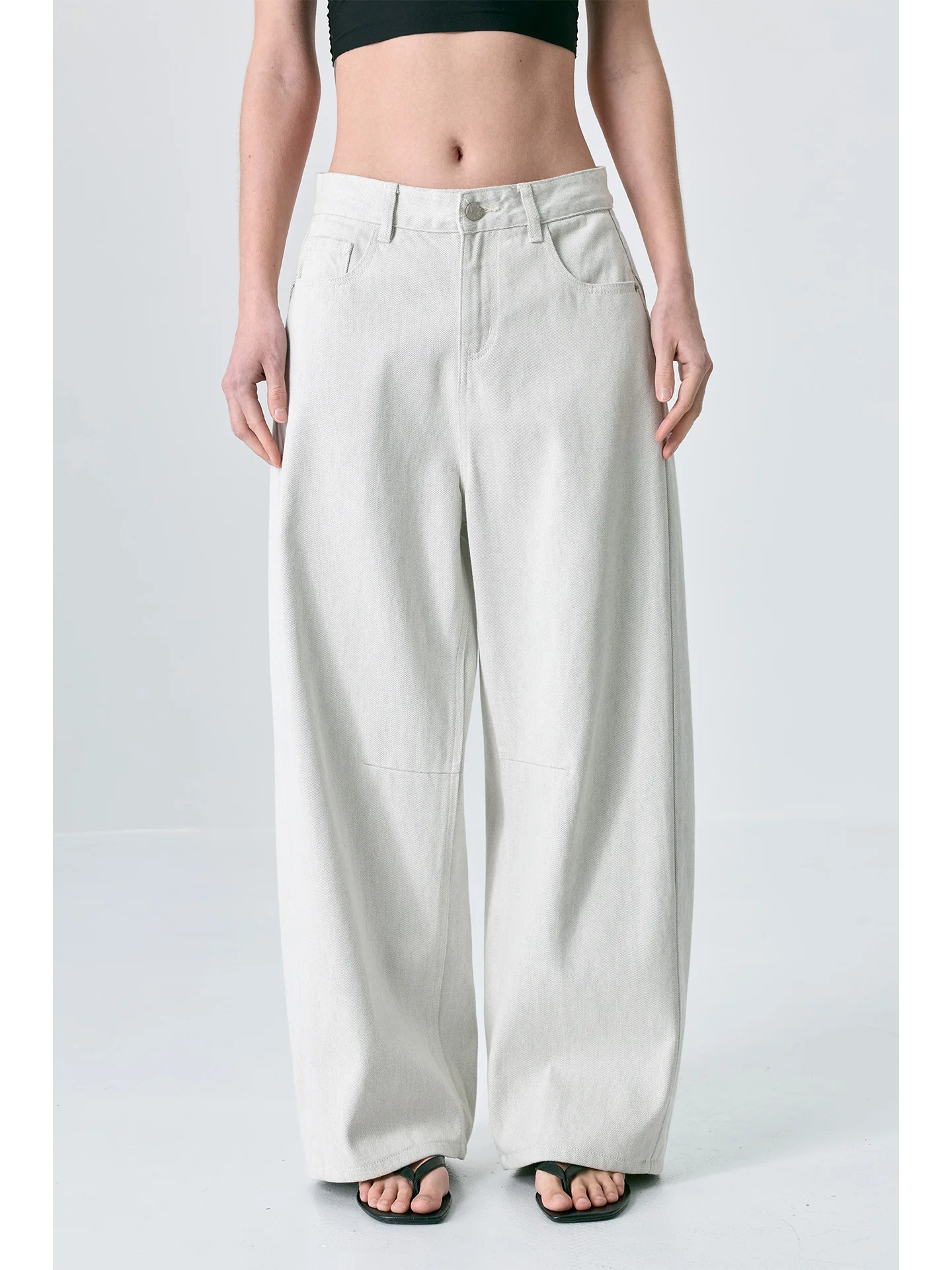 

High Waist Wide Leg Cotton Denim Jeans Women's Spring Loose Straight Cut Tummy Concealing Casual Long Pants Washed Grey White