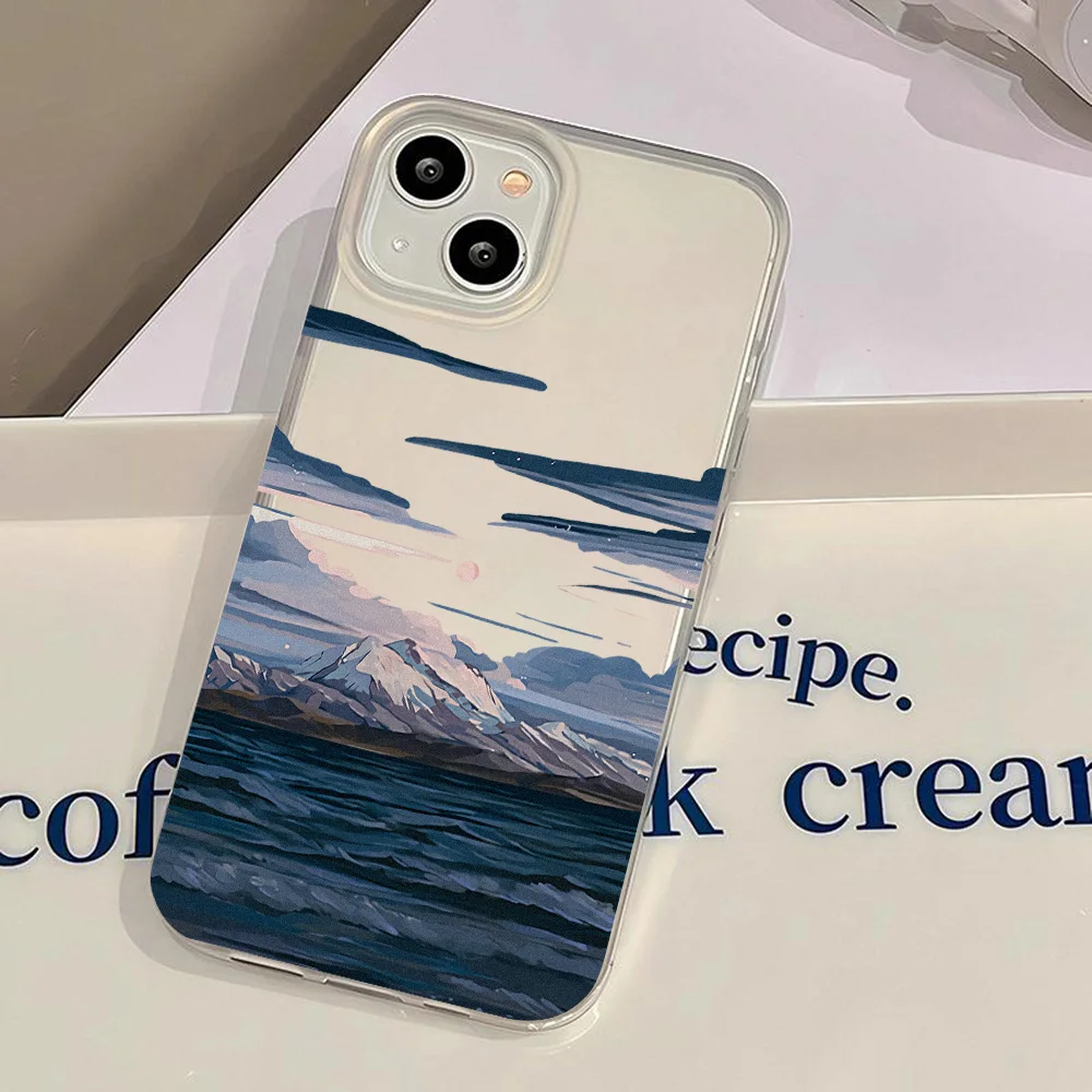 Anime Landscape Phone Case For iPhone 11 14 16 15 Pro Max 14 Plus 15Pro 13 12 Mini Cases Sunset Snow Mountain Scenery Soft Cover view 6